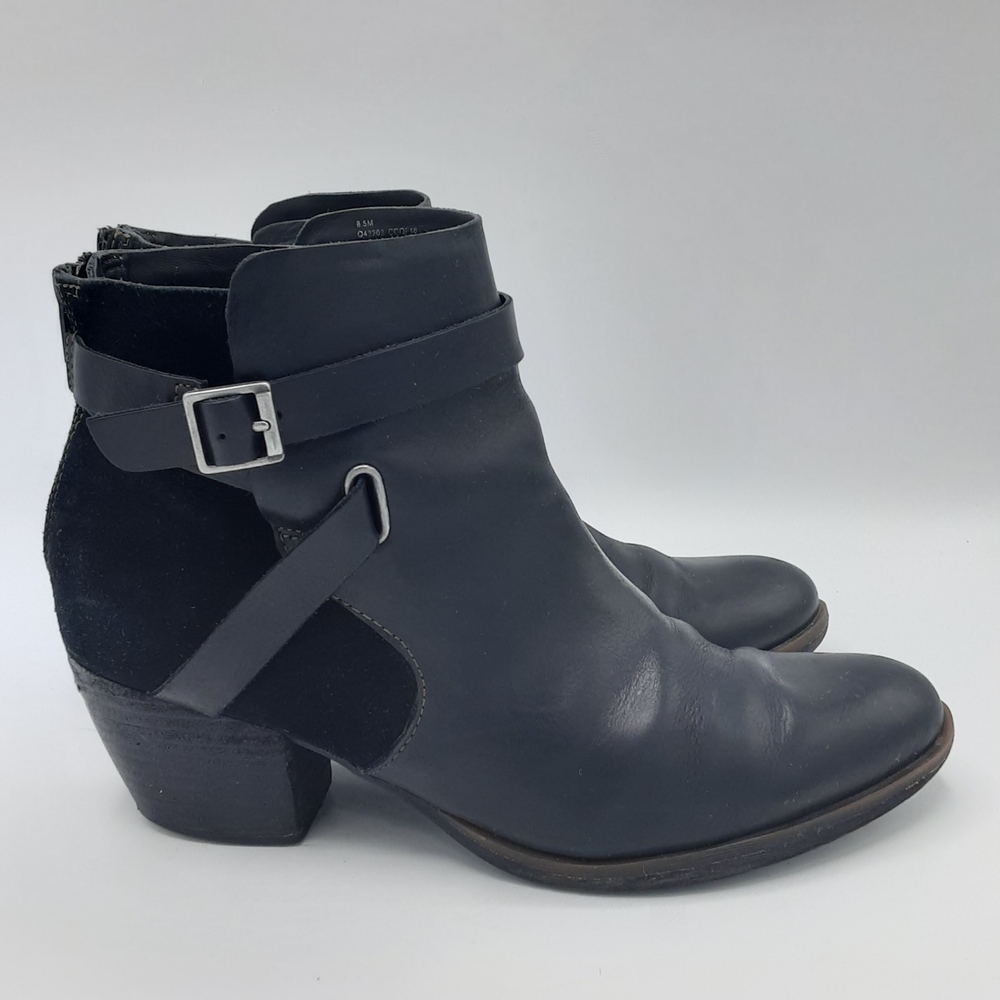 Korks Women's Rohit Black Leather Booties with Buckle Strap